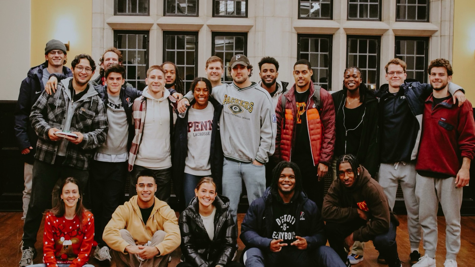 A team gathered together at an event